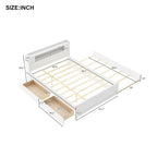 Letto a piattaforma Queen bianco con testiera a LED, letto estraibile e 2 cassetti (2 posti letto)