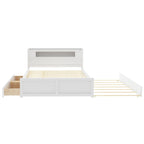 Letto a piattaforma Queen bianco con testiera a LED, letto estraibile e 2 cassetti (2 posti letto)