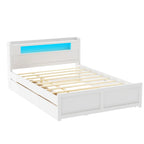 Letto a piattaforma Queen bianco con testiera a LED, letto estraibile e 2 cassetti (2 posti letto)