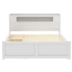 Letto a piattaforma Queen bianco con testiera a LED, letto estraibile e 2 cassetti (2 posti letto)
