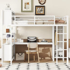 Letto a soppalco in metallo nero/bianco sporco con scrivania a L e armadio, completo/matrimoniale, 1 persona