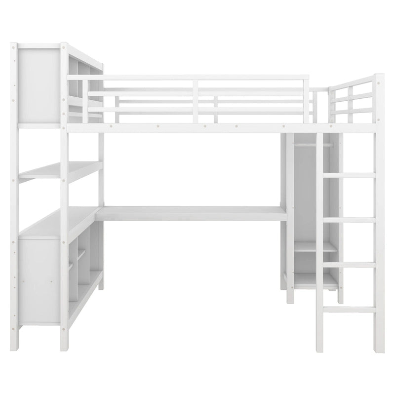 Letto a soppalco in metallo nero/bianco sporco con scrivania a L e armadio, completo/matrimoniale, 1 persona