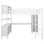Letto a soppalco in metallo nero/bianco sporco con scrivania a L e armadio, completo/matrimoniale, 1 persona