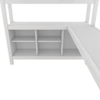 Letto a soppalco in metallo nero/bianco sporco con scrivania a L e armadio, completo/matrimoniale, 1 persona