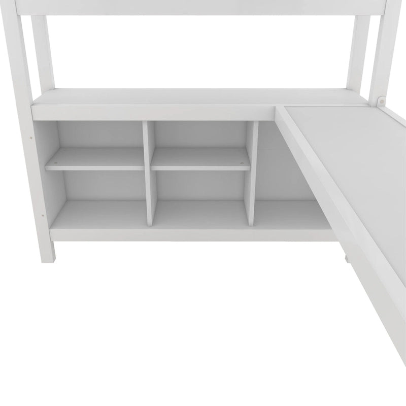 Letto a soppalco in metallo nero/bianco sporco con scrivania a L e armadio, completo/matrimoniale, 1 persona