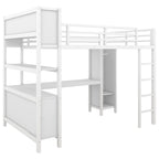 Letto a soppalco in metallo nero/bianco sporco con scrivania a L e armadio, completo/matrimoniale, 1 persona