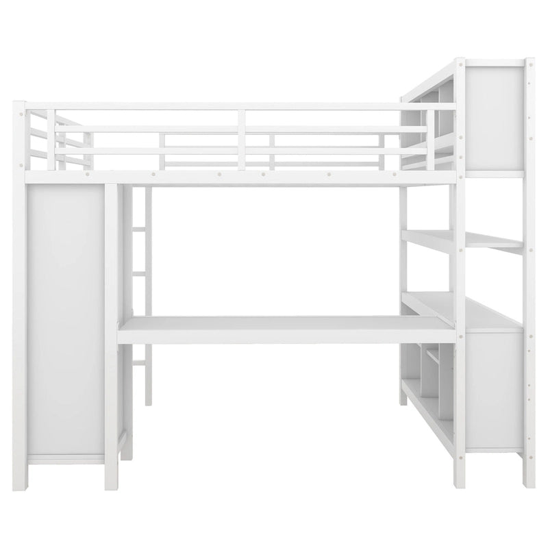 Letto a soppalco in metallo nero/bianco sporco con scrivania a L e armadio, completo/matrimoniale, 1 persona