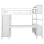Letto a soppalco in metallo nero/bianco sporco con scrivania a L e armadio, completo/matrimoniale, 1 persona