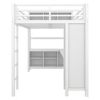 Letto a soppalco in metallo nero/bianco sporco con scrivania a L e armadio, completo/matrimoniale, 1 persona