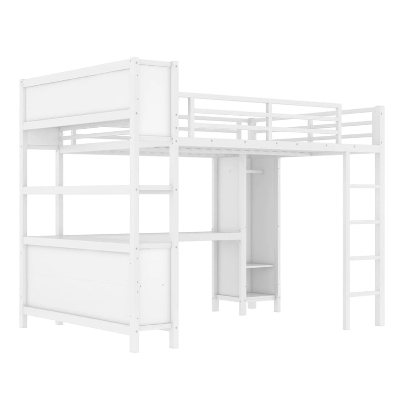Letto a soppalco in metallo nero/bianco sporco con scrivania a L e armadio, completo/matrimoniale, 1 persona