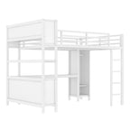 Letto a soppalco in metallo nero/bianco sporco con scrivania a L e armadio, completo/matrimoniale, 1 persona