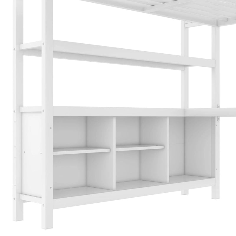 Letto a soppalco in metallo nero/bianco sporco con scrivania a L e armadio, completo/matrimoniale, 1 persona