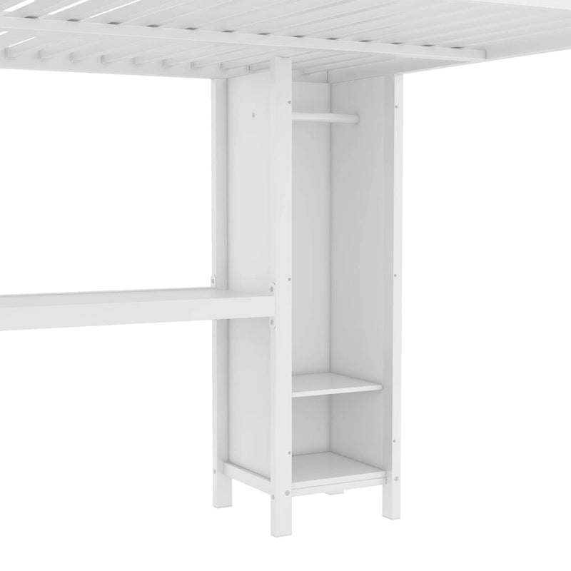 Letto a soppalco in metallo nero/bianco sporco con scrivania a L e armadio, completo/matrimoniale, 1 persona