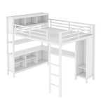Letto a soppalco in metallo nero/bianco sporco con scrivania a L e armadio, completo/matrimoniale, 1 persona