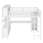 Letto a soppalco in metallo nero/bianco sporco con scrivania a L e armadio, completo/matrimoniale, 1 persona