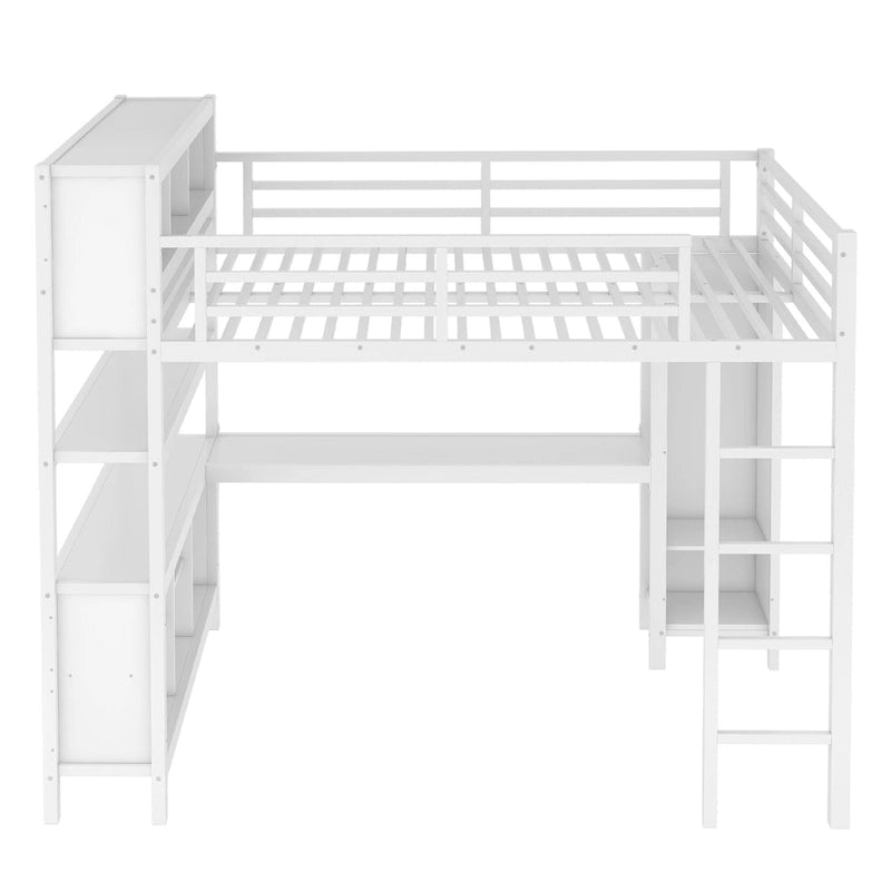 Letto a soppalco in metallo nero/bianco sporco con scrivania a L e armadio, completo/matrimoniale, 1 persona