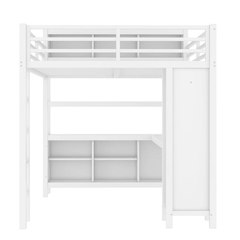 Letto a soppalco in metallo nero/bianco sporco con scrivania a L e armadio, completo/matrimoniale, 1 persona