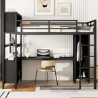 Letto a soppalco in metallo nero/bianco sporco con scrivania a L e armadio, completo/matrimoniale, 1 persona
