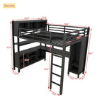 Letto a soppalco in metallo nero/bianco sporco con scrivania a L e armadio, completo/matrimoniale, 1 persona