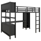 Letto a soppalco in metallo nero/bianco sporco con scrivania a L e armadio, completo/matrimoniale, 1 persona