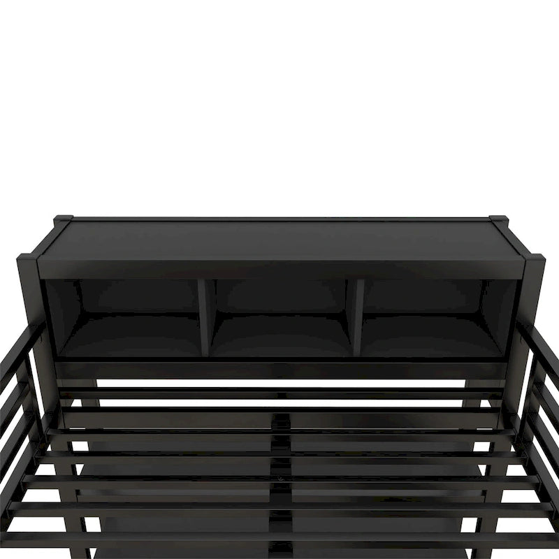 Letto a soppalco in metallo nero/bianco sporco con scrivania a L e armadio, completo/matrimoniale, 1 persona