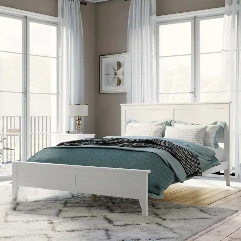 Letto a piattaforma bianco/grigio con testiera – matrimoniale/queen, 1-2 posti letto