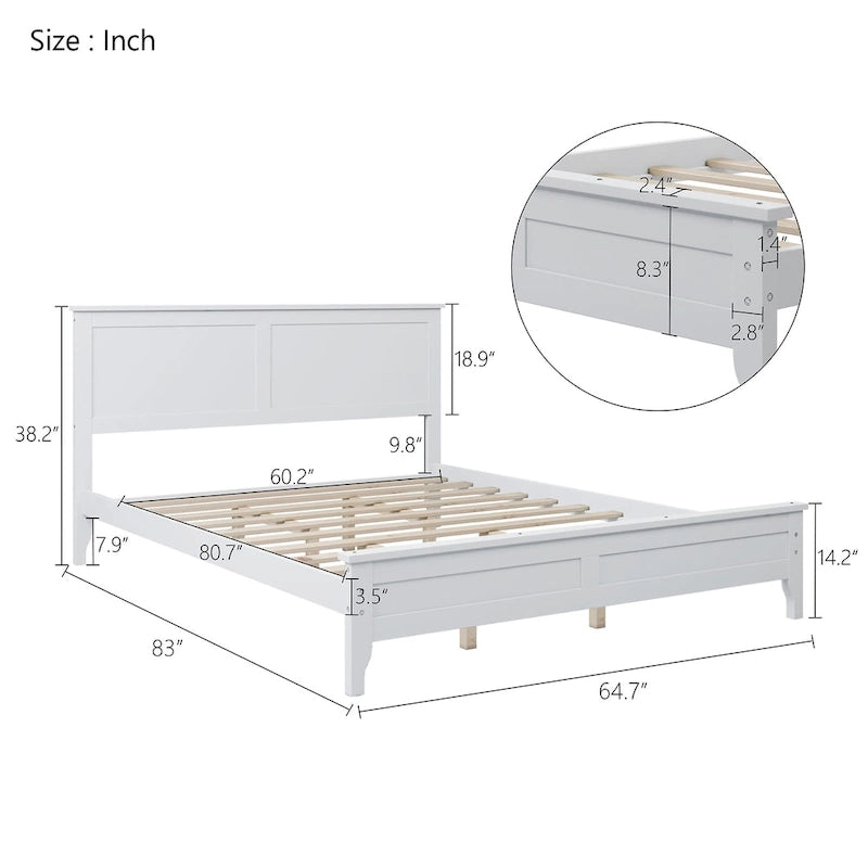 Letto a piattaforma bianco/grigio con testiera – matrimoniale/queen, 1-2 posti letto