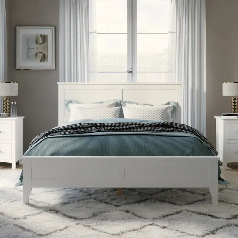 Letto a piattaforma bianco/grigio con testiera – matrimoniale/queen, 1-2 posti letto