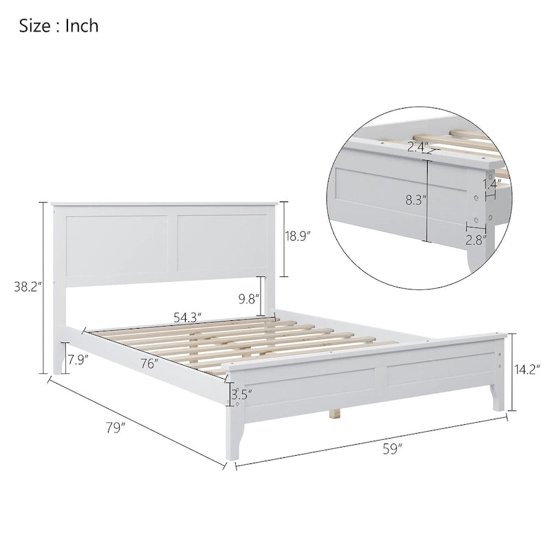Letto a piattaforma bianco/grigio con testiera – matrimoniale/queen, 1-2 posti letto