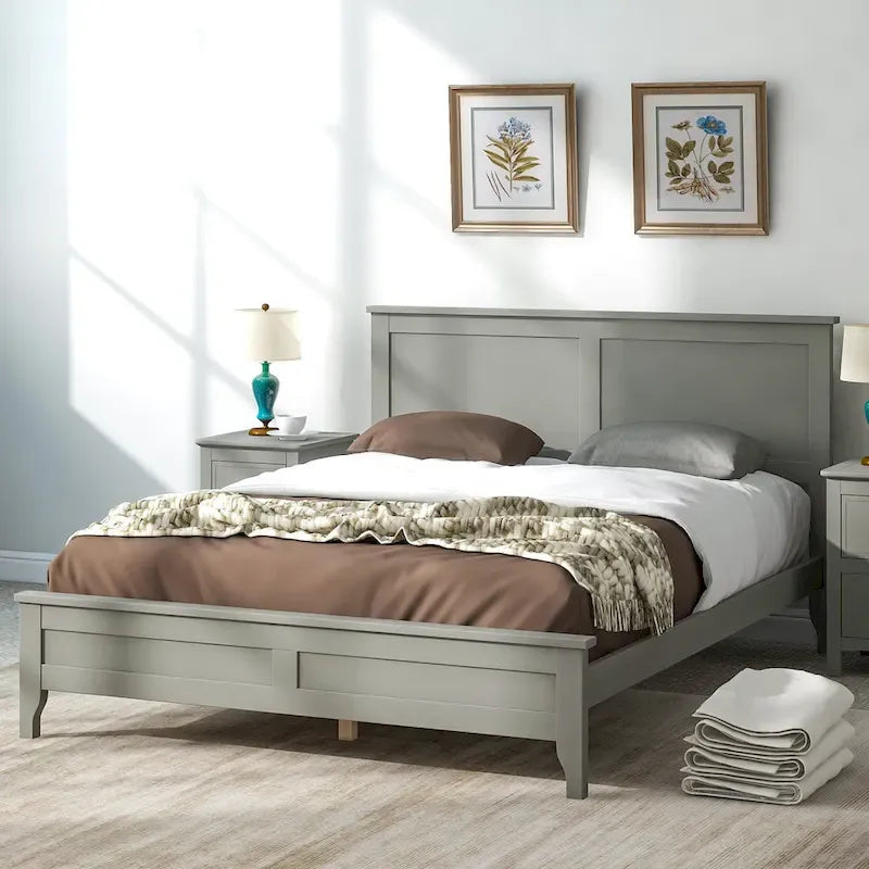 Letto a piattaforma bianco/grigio con testiera – matrimoniale/queen, 1-2 posti letto