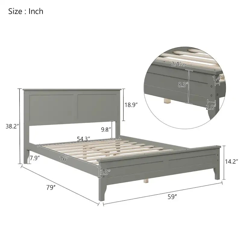 Letto a piattaforma bianco/grigio con testiera – matrimoniale/queen, 1-2 posti letto