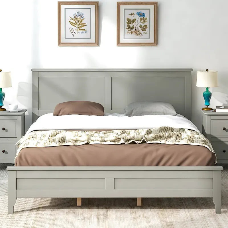 Letto a piattaforma bianco/grigio con testiera – matrimoniale/queen, 1-2 posti letto