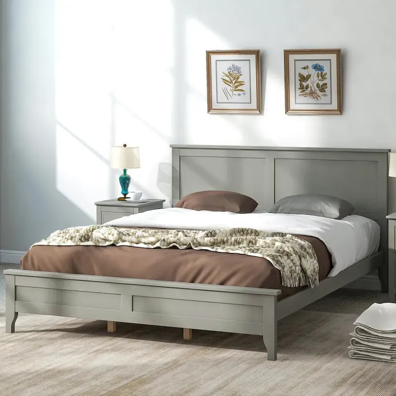 Letto a piattaforma bianco/grigio con testiera – matrimoniale/queen, 1-2 posti letto