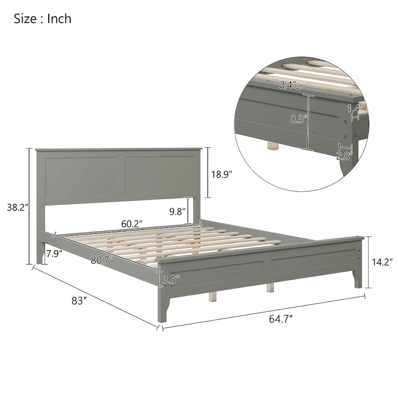 Letto a piattaforma bianco/grigio con testiera – matrimoniale/queen, 1-2 posti letto