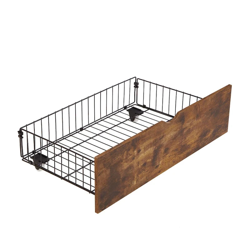 Letto matrimoniale king size marrone e nero con luci a LED, testiera in legno e 2 cassetti portaoggetti