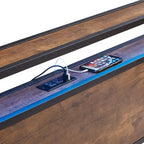 Letto matrimoniale king size marrone e nero con luci a LED, testiera in legno e 2 cassetti portaoggetti