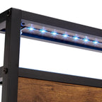 Letto matrimoniale king size marrone e nero con luci a LED, testiera in legno e 2 cassetti portaoggetti