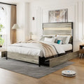 Letto a piattaforma Queen grigio anticato con 4 cassetti, testiera a LED e ricarica USB