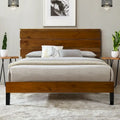 Letto a piattaforma in legno massello marrone Mid-Century Modern, King, 2 persone
