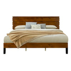 Letto a piattaforma in legno massello marrone Mid-Century Modern, King, 2 persone
