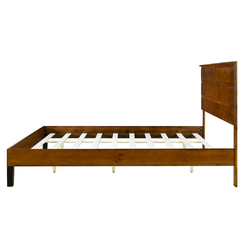 Letto a piattaforma in legno massello marrone Mid-Century Modern, King, 2 persone