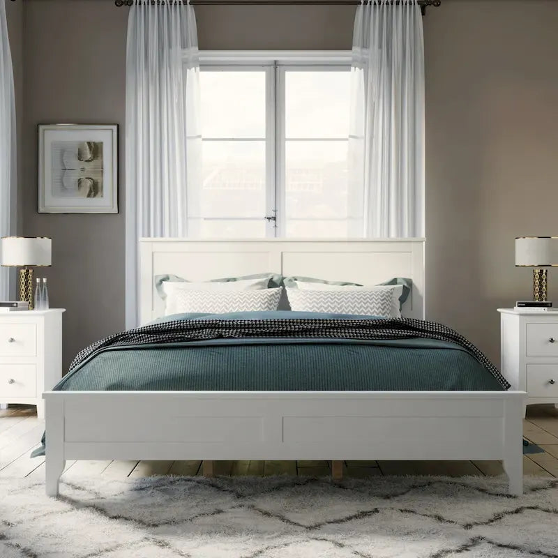 Letto a piattaforma bianco matrimoniale alla francese – Stile moderno, legno massello, adatto per 1 persona