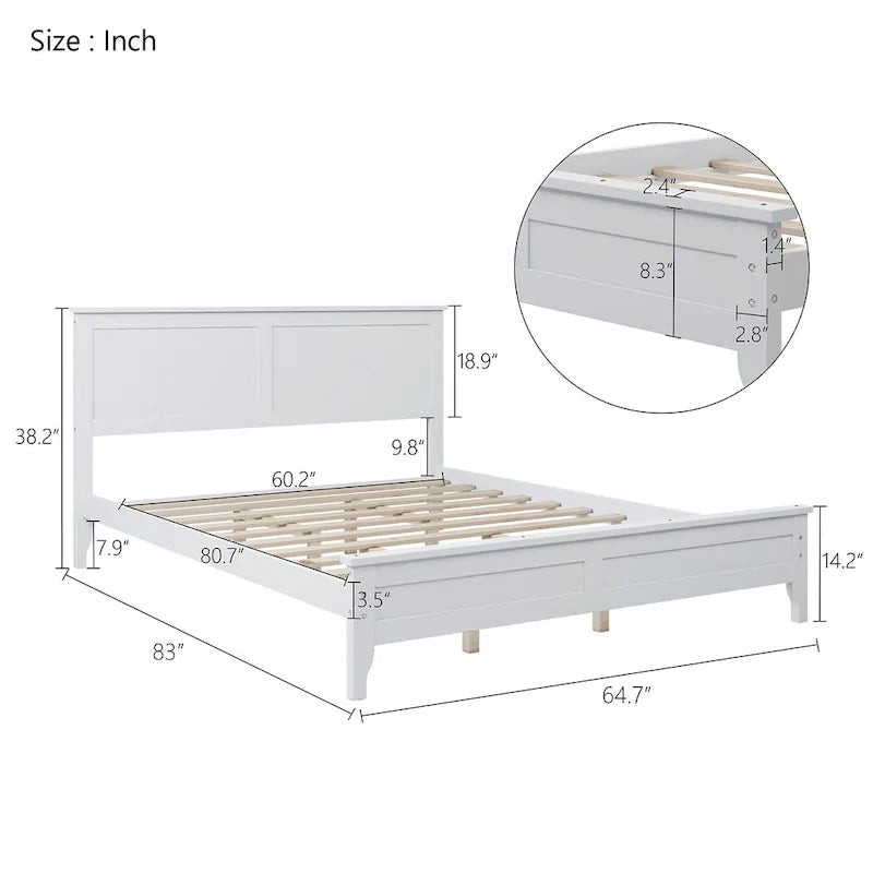 Letto a piattaforma bianco matrimoniale alla francese – Stile moderno, legno massello, adatto per 1 persona