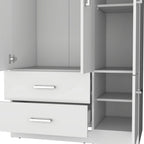 Armadio moderno a 3 ante bianco/nero con asta appendiabiti, 2 cassetti e 5 ripiani