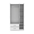 Armadio moderno a 3 ante bianco/nero con asta appendiabiti, 2 cassetti e 5 ripiani