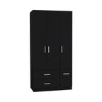 Armadio moderno a 3 ante bianco/nero con asta appendiabiti, 2 cassetti e 5 ripiani