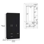 Armadio moderno a 3 ante bianco/nero con asta appendiabiti, 2 cassetti e 5 ripiani