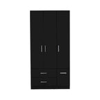 Armadio moderno a 3 ante bianco/nero con asta appendiabiti, 2 cassetti e 5 ripiani