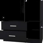 Armadio moderno a 3 ante bianco/nero con asta appendiabiti, 2 cassetti e 5 ripiani