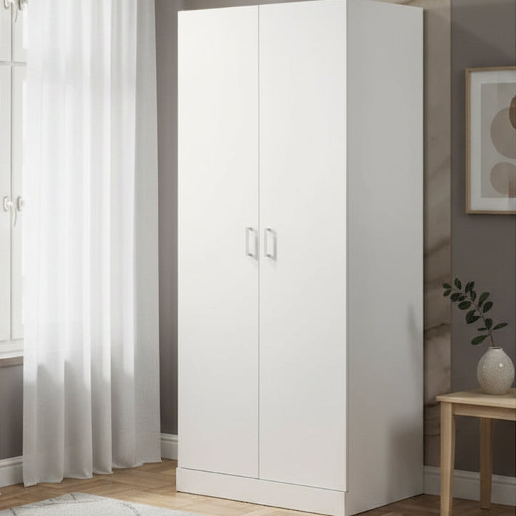 19 Modern Double-door Armoire with Storage Shelf and Hanging Rod for Bedroom
